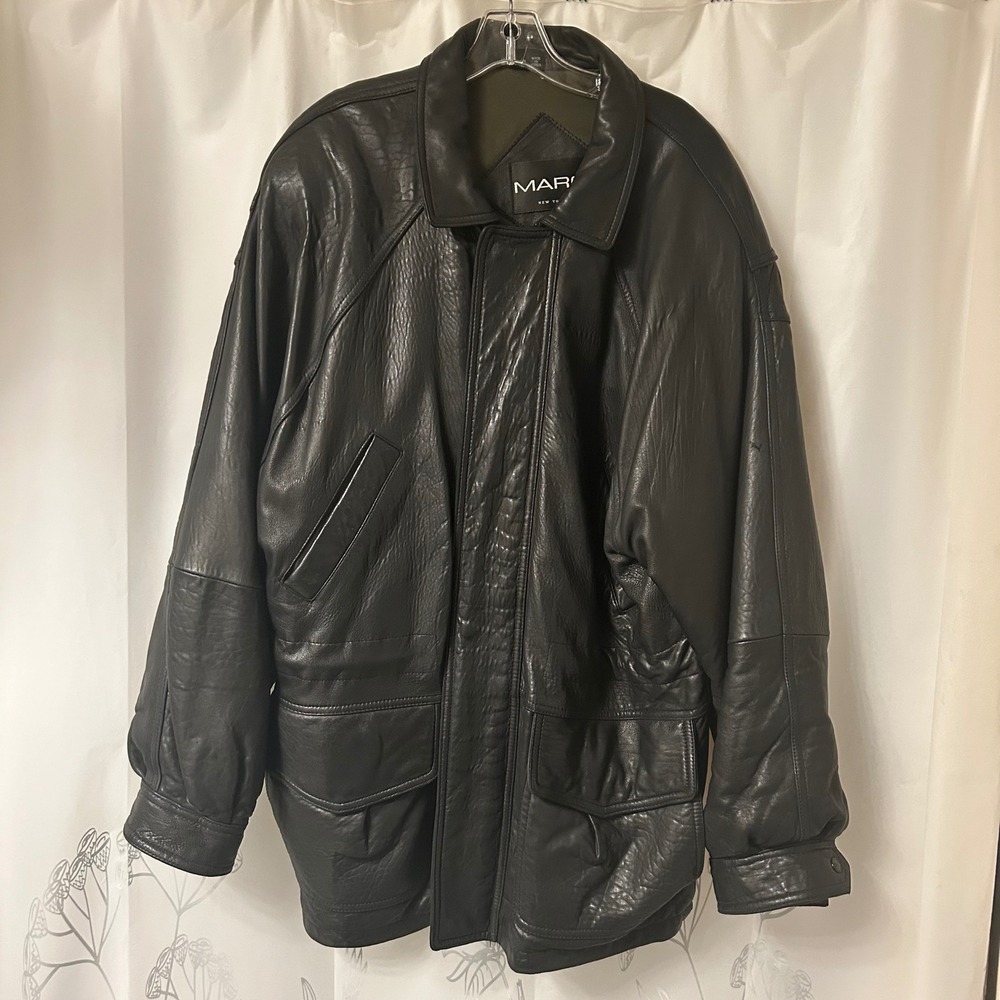 MARC NEW YORK Mens Black Leather Jacket Size L G Classic Style‎ Outerwear